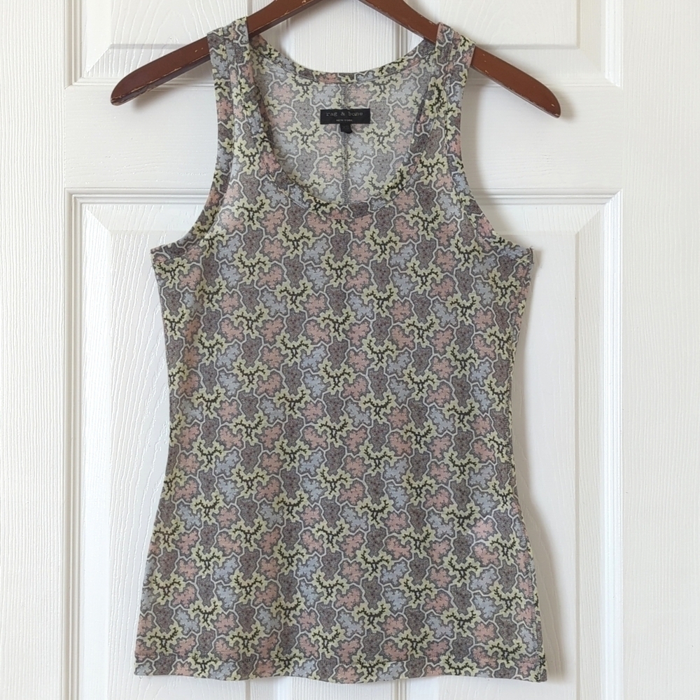 Rag & Bone Classic & Casual Funky Printed Lightweight Scoop Neck Tank Top XS